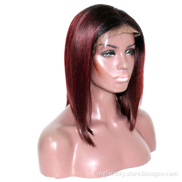 pre plucked 13x4 lace front colored bob wig,the popular short 1b/99J color frontal bob wigs,pure human hair wigs